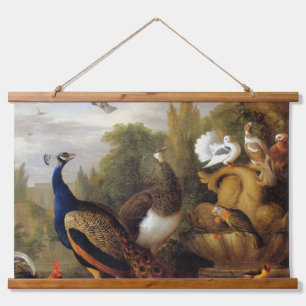 Jacob Bogdani Peacock Peahen Parrots Canary Wandteppich Mit Holzrahmen