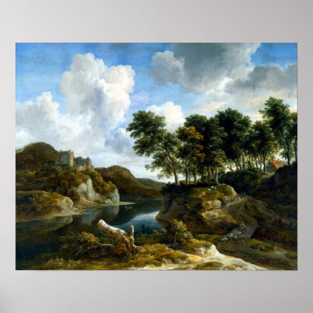 Jacob van Ruisdael River Landschaft mit Burg Poster (Vorne)