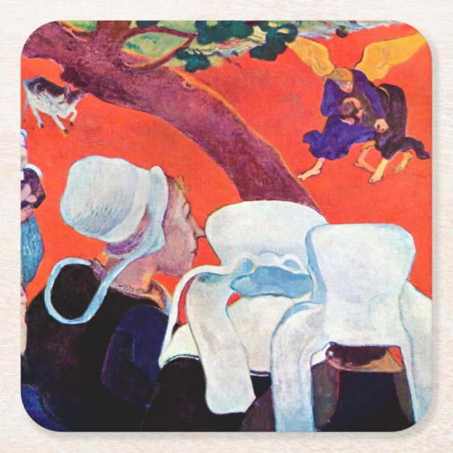 Jacob Wrestling mit dem Engel, Gauguin Rechteckiger Pappuntersetzer (Vorderseite)
