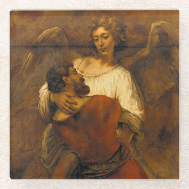 Jacob Wrestling mit dem Engel - Rembrandt - c1659 Glasuntersetzer (Vorderseite)