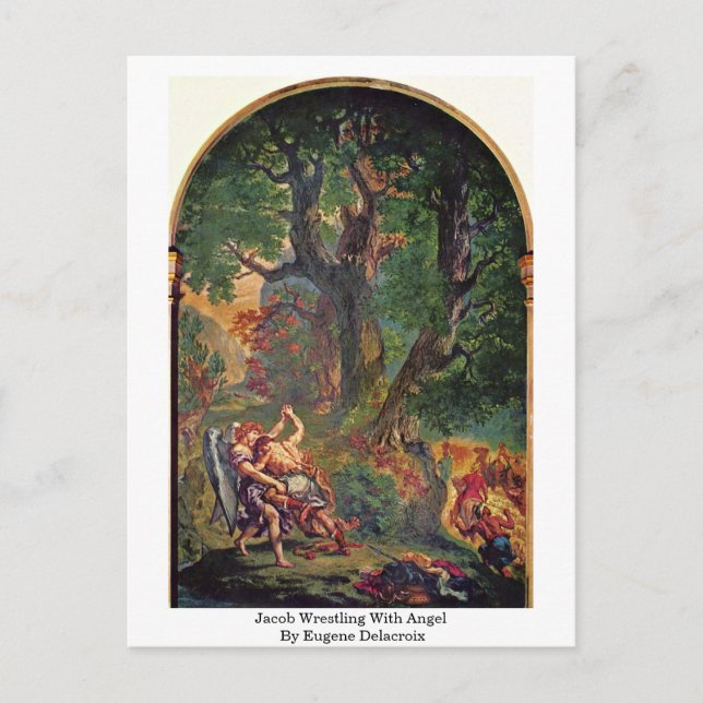 Jacob Wrestling mit Engel von Eugene Delacroix Postkarte (Vorderseite)
