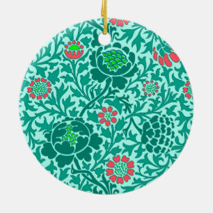 Jacobäischer Blumenstil, Türkis, Aqua und Koralle Keramik Ornament