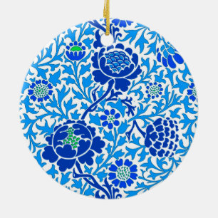 Jacobäisches Floral, Navy, Weiß und Himmelblau Keramik Ornament