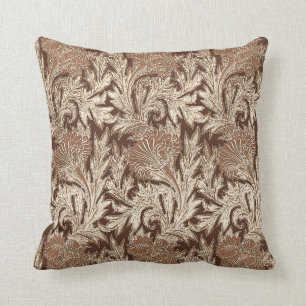 Jacobean Blumen-Damaskus, Taupe-Tan und Creme Kissen