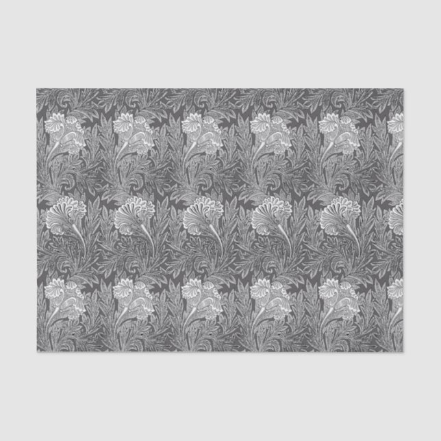 Jacobean Blumen-Damast, grau/Grau und Weiß Seidenpapier (Vorderseite)