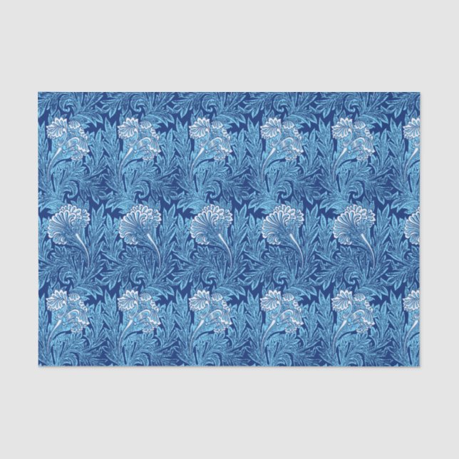 Jacobean Blumen-Damast, Himmel-Blau und Weiß Seidenpapier (Vorderseite)