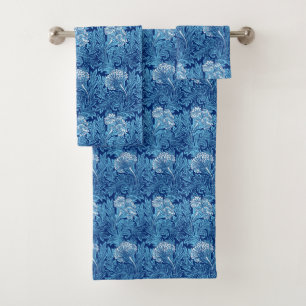 Jacobean Blumen-Damast, Kobalt und hellblaues Badhandtuch Set