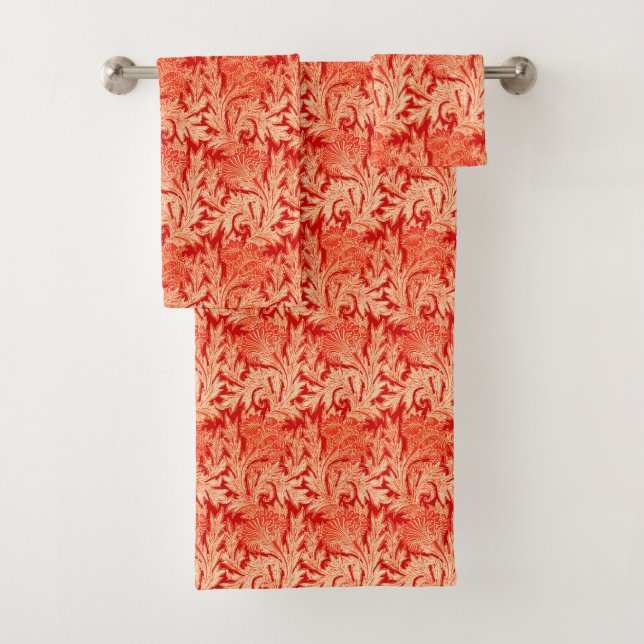 Jacobean Blumen-Damast, Mandarine und Hellorangees Badhandtuch Set (Insitu)