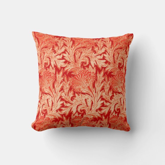 Jacobean Blumen-Damast, Mandarine und Hellorangees Kissen (Vorderseite)