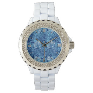 Jacobean Blumen-Damast, Marine, Himmel-Blau und Armbanduhr