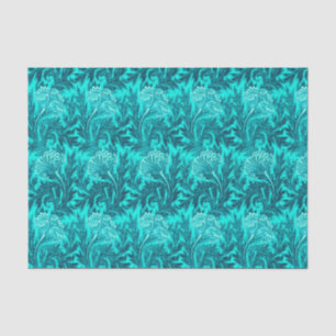 Jacobean Blumen-Damast, Türkis und aquamarines Seidenpapier