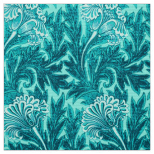 Jacobean Blumen-Damast, Türkis und aquamarines Stoff