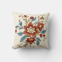 Jacobean Crewel Blumen-Cream-Wurfkissen