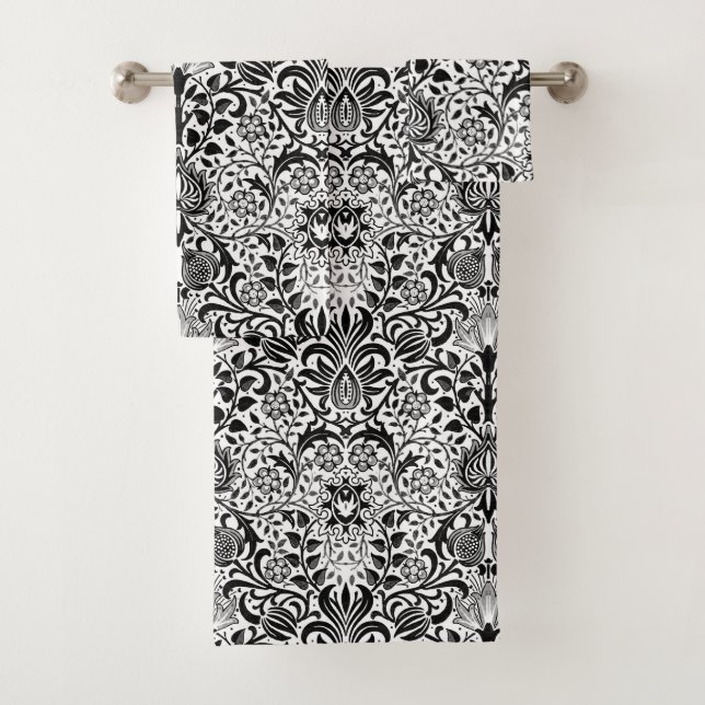 Jacobean Floral Damask, noir, blanc et gris  (En situation)