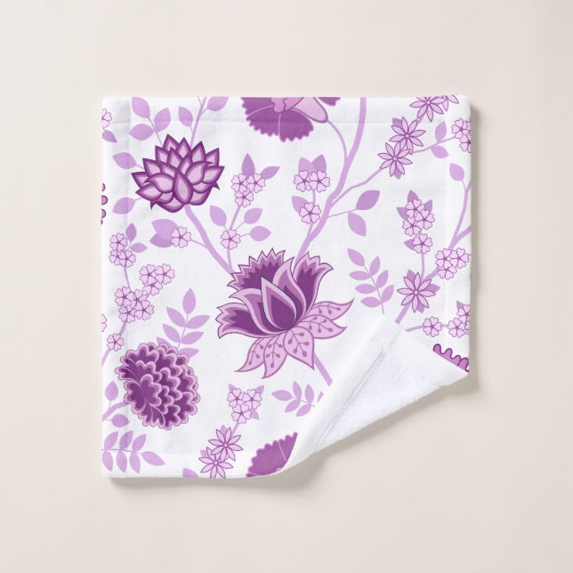 Jacobean Floral Lg Motif rose sur blanc (Gant de toilette)