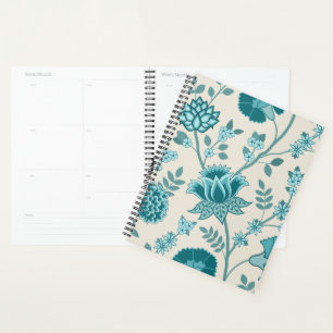 Jacobean Floral Lg Motif Teals sur Crème