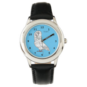 Jacobinentaube Vogel Cartoon-Illustration Armbanduhr