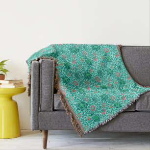 Jacobitisches Blumendesign, Türkis, Aqua und Koral Decke
