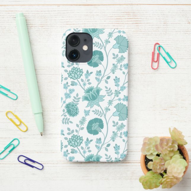 Jacobobobohne Blumenmuster Tees auf Weiß iPhone 12 Mini Hülle (Auf dem Schreibtisch)
