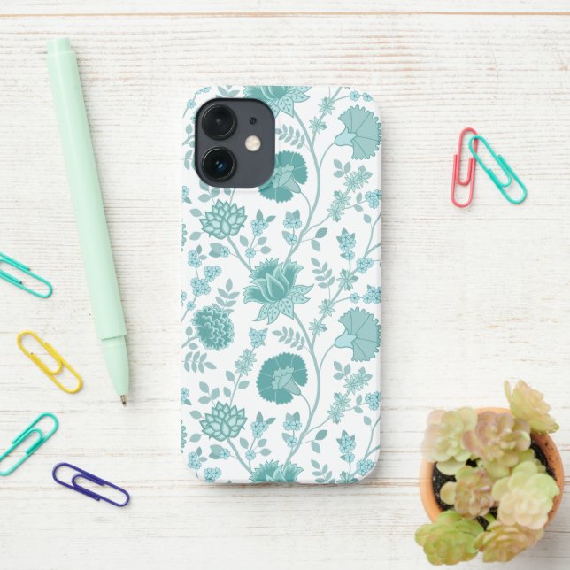 Jacobobobohne Blumenmuster Tees auf Weiß iPhone 12 Mini Hülle (Auf dem Schreibtisch)