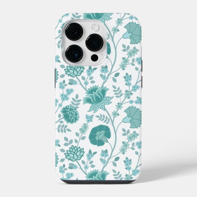 Jacobobobohne Blumenmuster Tees auf Weiß iPhone 14 Pro Hülle (Rückseite)