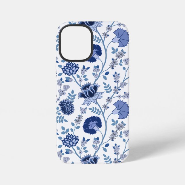 Jacobobobohnenfloral Big Pattern Blues auf Weiß iPhone 12 Mini Hülle (Rückseite)