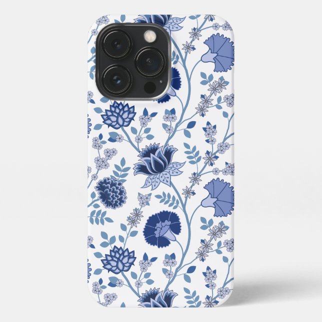 Jacobobobohnenfloral Big Pattern Blues auf Weiß iPhone 13 Pro Hülle (Rückseite)