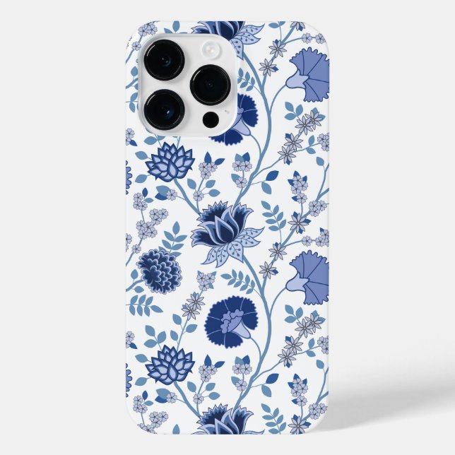 Jacobobobohnenfloral Big Pattern Blues auf Weiß iPhone 14 Pro Max Hülle (Rückseite)