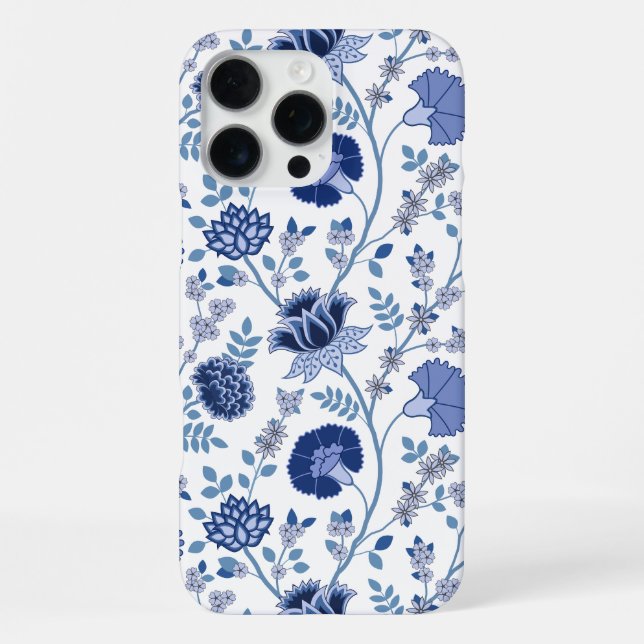 Jacobobobohnenfloral Big Pattern Blues auf Weiß iPhone 16 Pro Max Hülle (Rückseite)