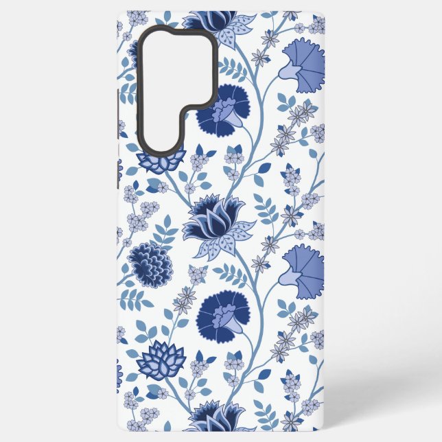 Jacobobobohnenfloral Big Pattern Blues auf Weiß Samsung Galaxy Hülle (Rückseite)
