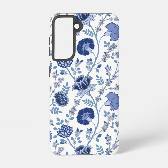Jacobobobohnenfloral Big Pattern Blues auf Weiß Samsung Galaxy Hülle (Rückseite)