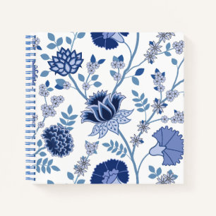 Jacobobobohnenfloral Lg Muster Blues White Notizbuch
