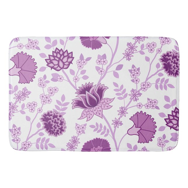 Jacobobobohnenfloral Lg Muster Pinks auf Weiß Badematte (Vorderseite)