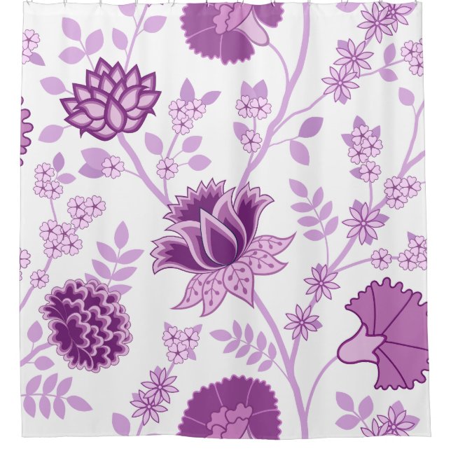 Jacobobobohnenfloral Lg Muster Pinks auf Weiß Duschvorhang (Vorderseite)