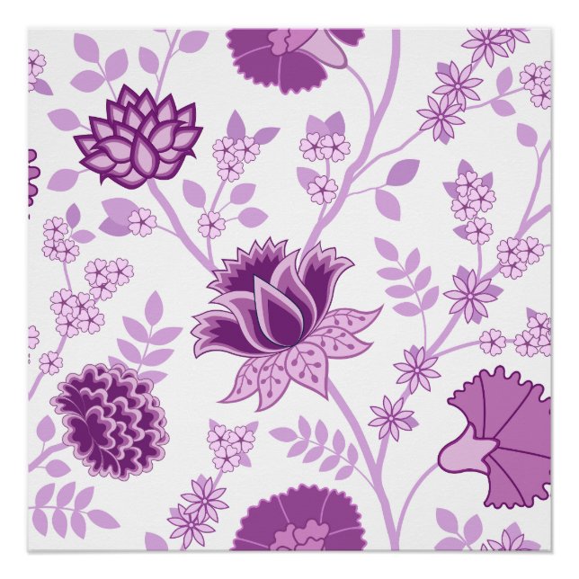 Jacobobobohnenfloral Lg Muster Pinks auf Weiß Poster (Vorderseite)