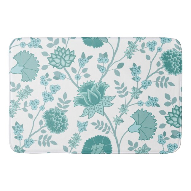 Jacobobobohnenfloral Lg Muster Tees auf Weiß Badematte (Vorderseite)