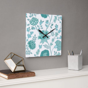 Jacobobobohnenfloral Lg Muster Tees auf Weiß Quadratische Wanduhr