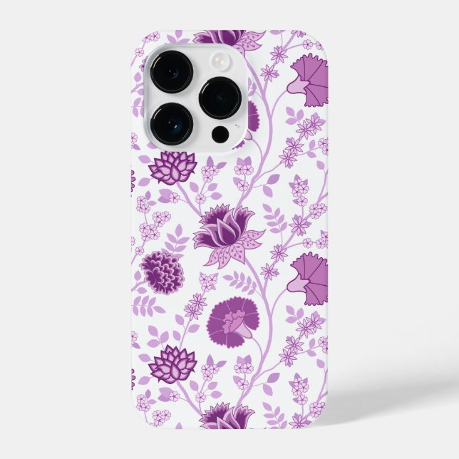 Jacobobobohnenflorale Big Pattern Pinks auf Weiß iPhone 14 Pro Hülle (Rückseite)