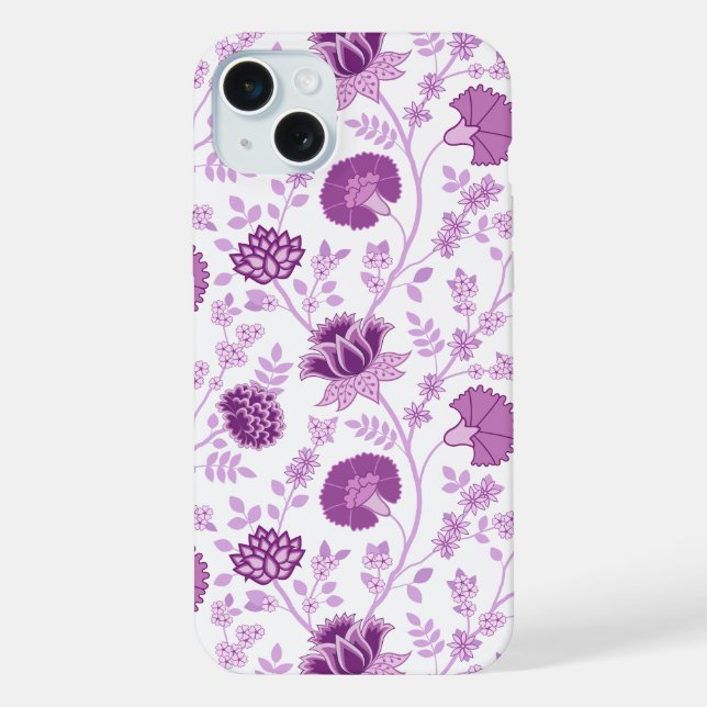 Jacobobobohnenflorale Big Pattern Pinks auf Weiß iPhone 15 Plus Hülle (Rückseite)
