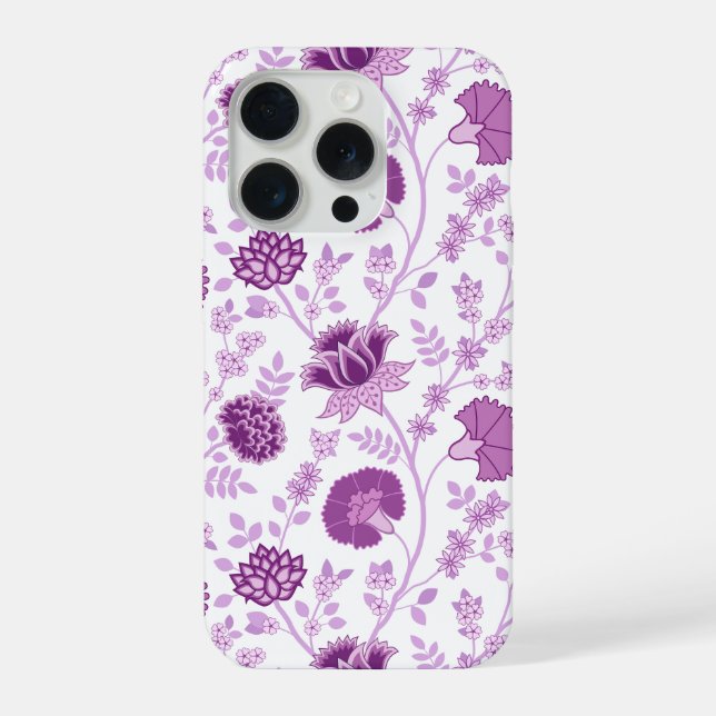 Jacobobobohnenflorale Big Pattern Pinks auf Weiß iPhone 15 Pro Hülle (Rückseite)