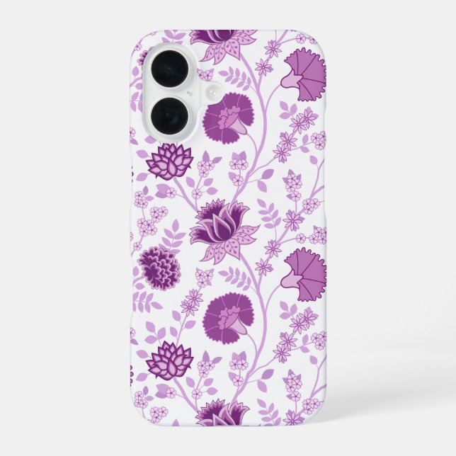 Jacobobobohnenflorale Big Pattern Pinks auf Weiß iPhone 16 Hülle (Rückseite)