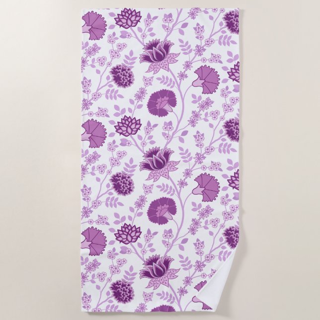 Jacobobobohnenflorale Big Pattern Pinks auf Weiß Strandtuch (Vorderseite)