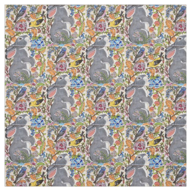 Jacobobohne Blumengestein Bunny Rabbit Birds Desig Stoff (Muster)