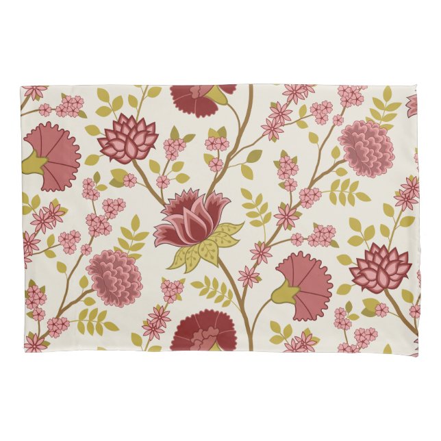 Jacobobohne Blumenmuster LG Muster Reds Pinks Gold Kissenbezug (Vorderseite-Links)
