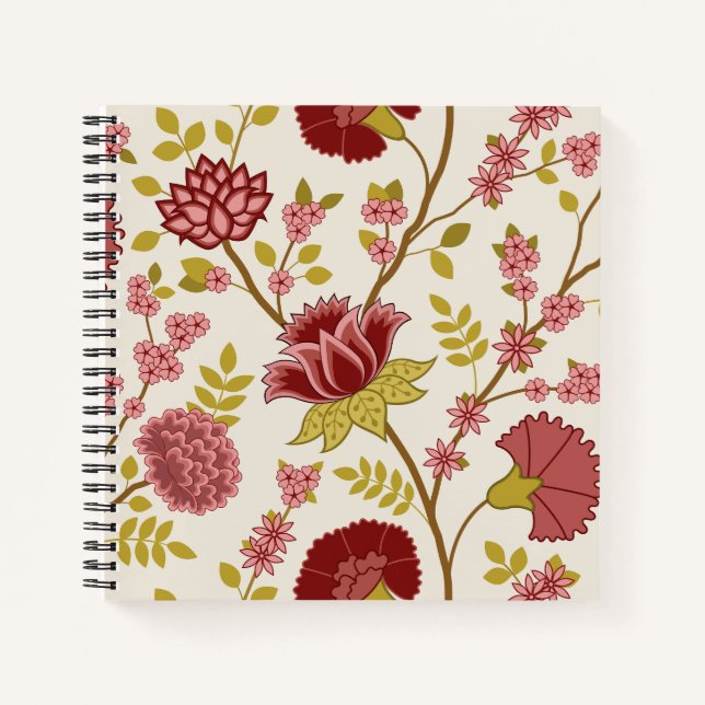 Jacobobohne Blumenmuster LG Muster Reds Pinks Gold Notizbuch (Vorderseite)