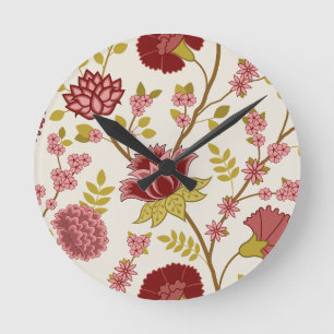 Jacobobohne Blumenmuster LG Muster Reds Pinks Gold Runde Wanduhr