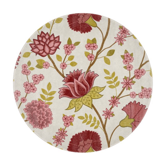 Jacobobohne Blumenmuster LG Muster Reds Pinks Gold Schneidebrett (Vorderseite)