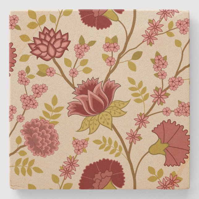 Jacobobohne Blumenmuster LG Muster Reds Pinks Gold Steinuntersetzer (Vorderseite)