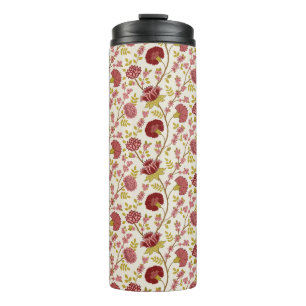 Jacobobohne Blumenmuster Reds Pinks Gold Creme Thermosbecher