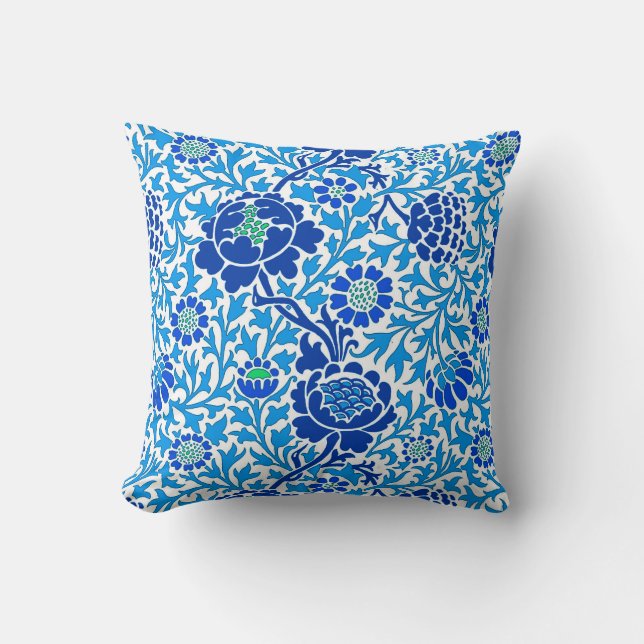 Jacobobohne Floral , Marine und Cerulean Blue Kissen (Vorderseite)